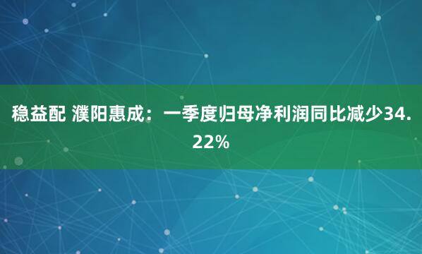 稳益配 濮阳惠成：一季度归母净利润同比减少34.22%